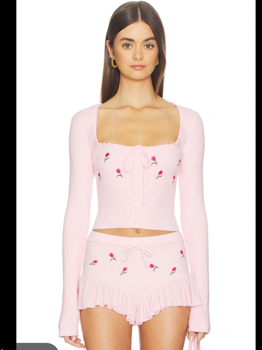 Lovers and Friends Cecilia Floral Embroidered Top and shorts in Pink Multi XS